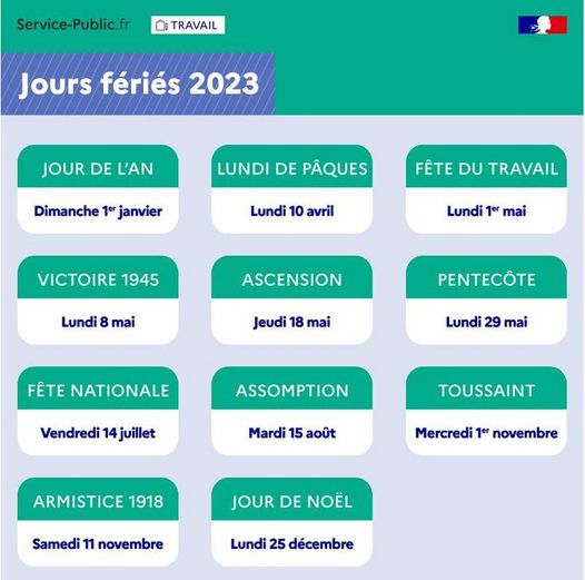 Jours fériés 2023